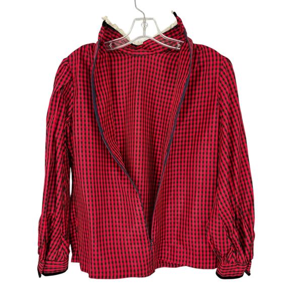 Vintage High Collar Taffeta Gingham Blouse Coquette Prairie Edwardian Medium - Picture 9 of 14